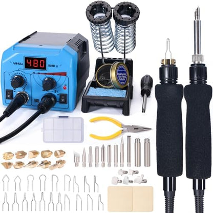 YIHUA 939D-II Pyrography Pen Wood Burning Kit Station (Blue) 2-in-1 Solid-Point 200~480°C (with Temp Display)/Wire-Nib 250~750°C Bundle with YIHUA Solid-Point Pen Tip Converter Set 5PCS - Image 2