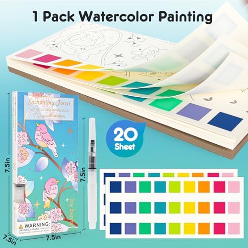 Watercolor Painting Coloring Books Pocket Watercolor Paint Bookmarks, Mess Free Paint with Water Set, Travel Class Activities Art Party Favors Exchange Birthday Gifts for Kids (Enchanting forest) - Image 7