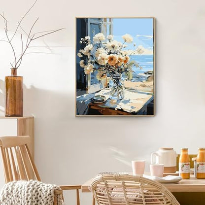 PRASIO Framed Paint by Numbers Kit for Adults Beginner, Flowers Adult Paint by Number Kits on Canvas Framed, DIY Acrylic Watercolor Oil Paint by Numbers with Frame for Gift Home Decor 16x20 Inch - Image 7