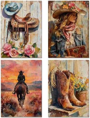 sdfkmlcdl Vintage Western Diamond Art Kits for Adults, Rustic Country Cowgirl Boots Horse Full Drill Diamond Painting Kits for Adults Beginners 4 Pack, Cowgirl Room Decor, 12x16 Inch by Unknown