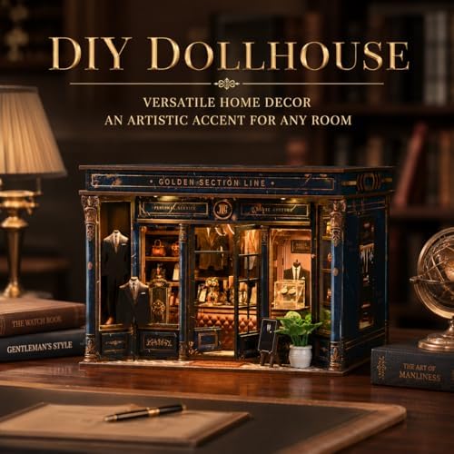 Roroom DIY Miniature and Furniture Dollhouse Kit,Mini 3D Wooden Doll House Craft Model,Creative Room Idea for Valentine's Day Birthday Gift(Book Outside the Book) (Golden Section Line) - Image 4