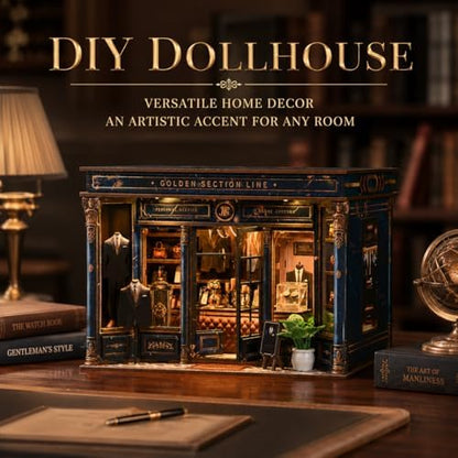 Roroom DIY Miniature and Furniture Dollhouse Kit,Mini 3D Wooden Doll House Craft Model,Creative Room Idea for Valentine's Day Birthday Gift(Book Outside the Book) (Golden Section Line) - Image 4