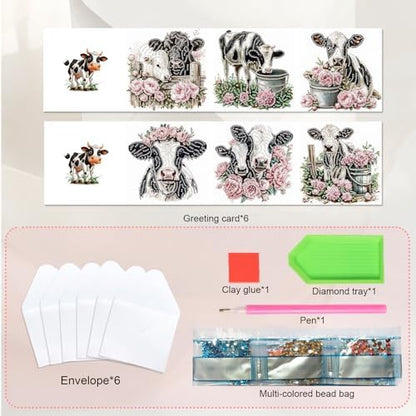 JISHSHAY 6 PCS Cattle Diamond Painting Greeting Cards Cow Diamond Art Birthday Cards with Envelopes Animal Gem Art Mosaic Kits for Adults, for Anniversary Valentine Thank You Graduation All-Occasion - Image 3