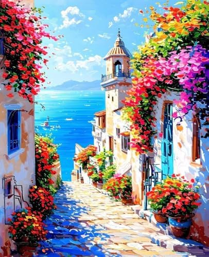 Town Paint by Numbers Kit for Adults Flower Paint by Numbers, DIY Acrylic Watercolor Oil Painting Kits for Adults Beginners with Brushes, Hobbies for Women for Home Wall Decor, Gifts 16x20 in 3-43 by Unknown