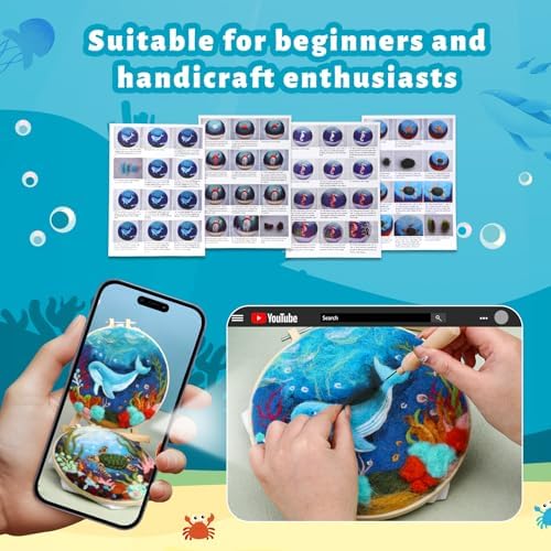 Fedmut Needle Felting Kit, Wool Felting Kit 4 Set Sea Animal Painting Frame - Image 5