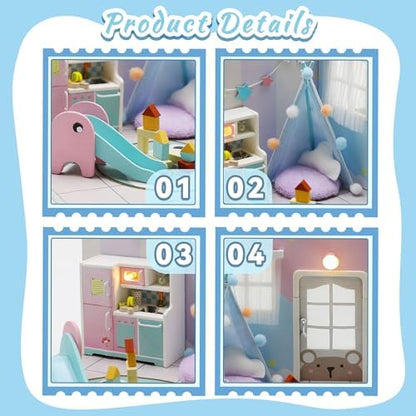 Kisoy Dollhouse Miniature with Furniture Kit, DIY 3D Wooden DIY House Kit A Corner of a Small Apartment Style with Dust Cover & LED,Handmade Tiny House Toys for Kids Adults Gift (Toy Room) - Image 4