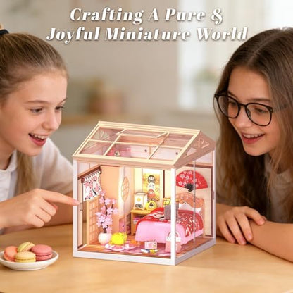 DIY Japanese Bedroom Miniature House Kit, LED Light Mini Dollhouse Kit for Adults and Teens, with Roof & Dust Covers, Tiny House Gifts for Kids and Adults - Image 6