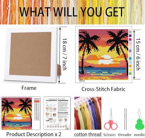Beach Scenery Stamped Cross Stitch Kits for Adults Beginners with Frame - Image 3