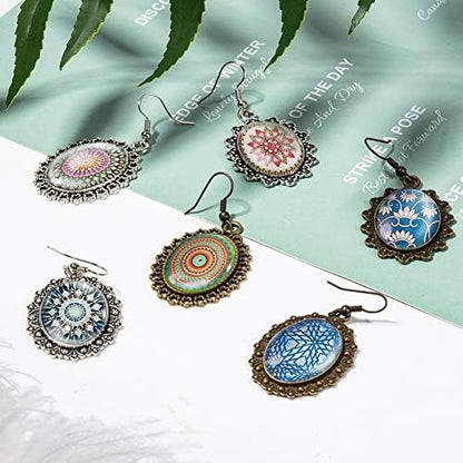 PH PandaHall 36 Sets Earring Pendant Tray Bezel, 3 Style 36pcs Earring Cabochon Settings 40pcs Oval Transparent Glass Cabochons Dome and 40pcs Brass Earring Hooks for Women Earring Jewelry Making - Image 2