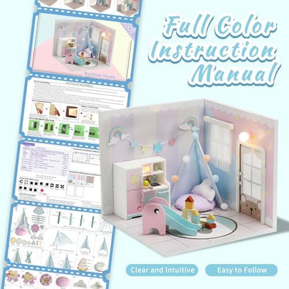 Kisoy Dollhouse Miniature with Furniture Kit, DIY 3D Wooden DIY House Kit A Corner of a Small Apartment Style with Dust Cover & LED,Handmade Tiny House Toys for Kids Adults Gift (Toy Room) - Image 5