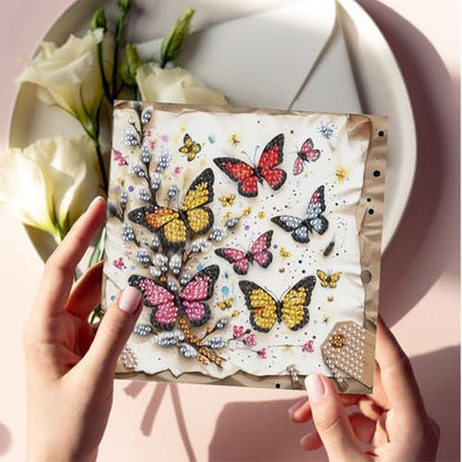 LAKEQUILL 6 Packs DIY Diamond Art Cards Kit, Diamond Painting Cards, Diamond Art Cards with Envelope for Christmas Birthday Thanksgiving Day Holiday (Insect Butterfly) - Image 2