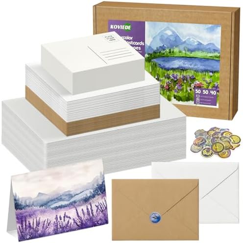 50 Pack Foldable Watercolor Cards with Envelopes 5"X7" by KOVIEDE