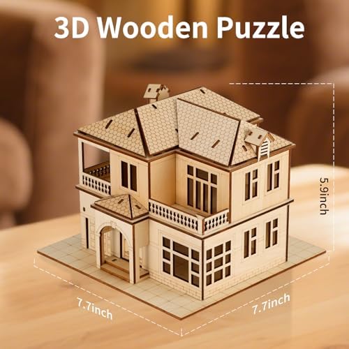 3D Wooden Puzzle for Adults, DIY Miniature Villa House Building Two Layer - Image 5