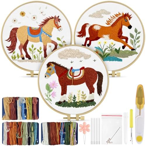 TINDTOP Embroidery Kit for Adult, 3 Pack Embroidery DIY Starter Kit by TINDTOP