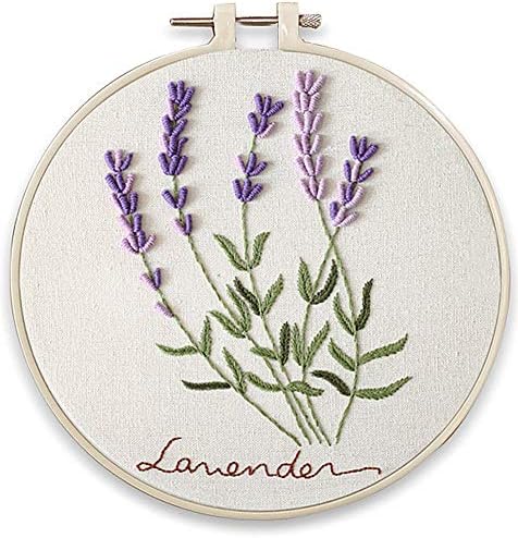 Embroidery Kit, Squirrel Lavender Flowers Garden Awesocrafts Full Range of Embroidery Starter Kits for Beginners Adults Kids DIY Handmade Easy Patterns (Lavender) by Awesocrafts