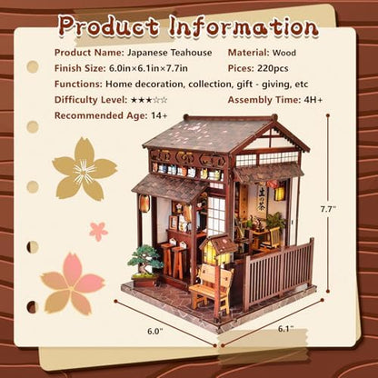 DIY Book Nook Kit for Adults, Japanese Sakura Dollhouse Kit, Miniature House Kit with LED Light, Mini Building Kit, 3D Wooden Puzzles Bookshelf Craft Diorama for Adults Teen Gifts (Japanese Teahouse) - Image 2
