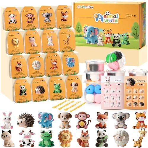 Air Dry Clay Kit, 16 Animals Modeling Magic Clay Air Dry Clay for Kids, Soft & Non-Sticky Molding Clay Kits with Tools Instruction for Home Art Party Favors Gifts by Jollidecor