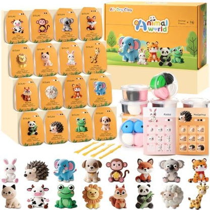 Air Dry Clay Kit, 16 Animals Modeling Magic Clay Air Dry Clay for Kids, Soft & Non-Sticky Molding Clay Kits with Tools Instruction for Home Art Party Favors Gifts by Jollidecor