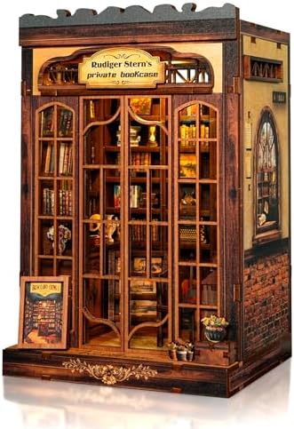 DIY Miniature House Kit, Library Book Nook Kit, 3D Wooden Puzzles Bookshelf Craft Kits, Dollhouse Kit with LED Light, Mini Building Kit for Adults Teen to Build (Retro Bookstore) by ANTREATU