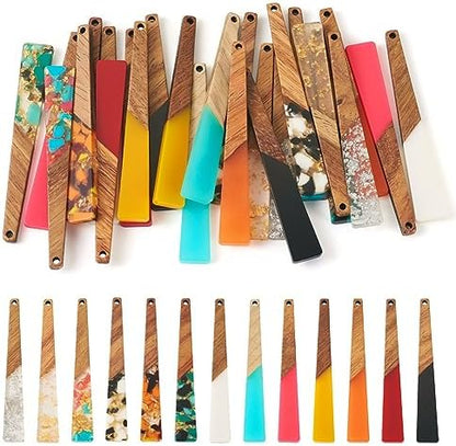 FASHEWELRY 26Pcs Resin Wood Earring Charms Long Triangle Transparent Wooden Earring Blanks Trapezoid Wooden Earring Pieces for DIY Jewelry Making by FASHEWELRY