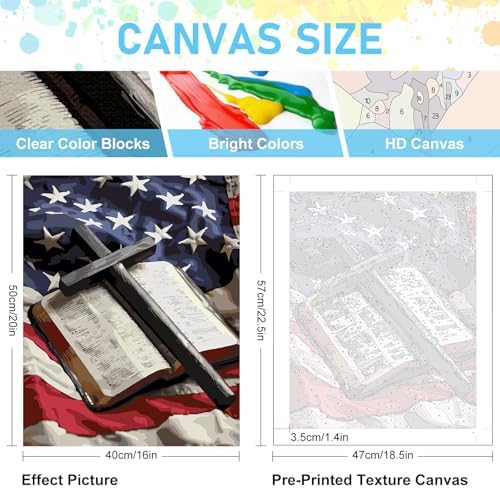 Paint by Numbers Kit for Adults, Flag Cross DIY Acrylic Canvas Painting Set - Image 3