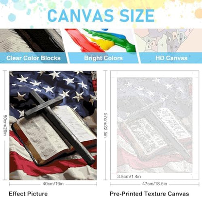 Paint by Numbers Kit for Adults, Flag Cross DIY Acrylic Canvas Painting Set - Image 3