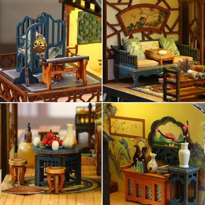 Plustopoy DIY Miniature House Kit: Villa Tiny House Kit with LED Light - DIY Wooden Dollhouse Miniature Kit for Adults Teen, Wooden Crafts Vintage Courtyard Doll House Kit, Great Handmade Crafts Gift - Image 2