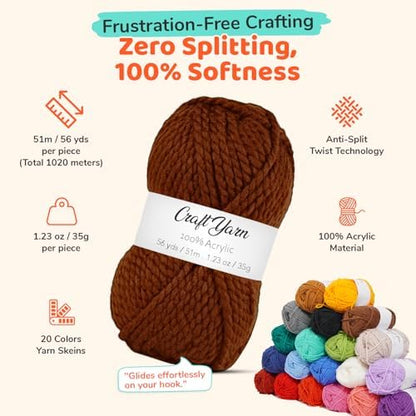 Crochet Kit for Beginners Adults & Kids | 69-Piece Complete Crochet Starter Kit 20 Yarn Colors 1120 Yards 9 Ergonomic Hooks | Learn to Crochet with Easy Step-by-Step Guide – Crocheting Supplies & Gift - Image 3