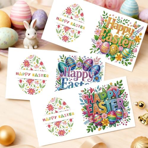 DIYDeligths 6Pcs DIY Foldable Diamond Art Painting Greeting Cards Creative Birthday Festivals Handmade Thank You Card Set Blessing Greeting Card Craft Gift Idea (Easter Font) - Image 6