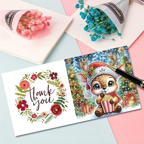 Christmas DIY Diamond Greeting Cards Set, 5D DIY Diamond Art Painting Christmas Style Greeting Card, DIY Christmas Card Making Kits for Family Friends Handmade Gift-#25-Deer - Image 5