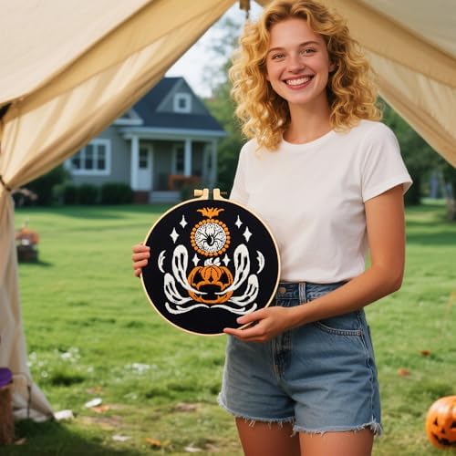 Halloween Embroidery Kits for Beginners Adults, Ghost Embroidery Starter Kits, Halloween Cross Stitch Kits for Beginners Adults Hobbies for Women, Embroidery Fabric, Threads, Hoops and Video Tutorial - Image 4
