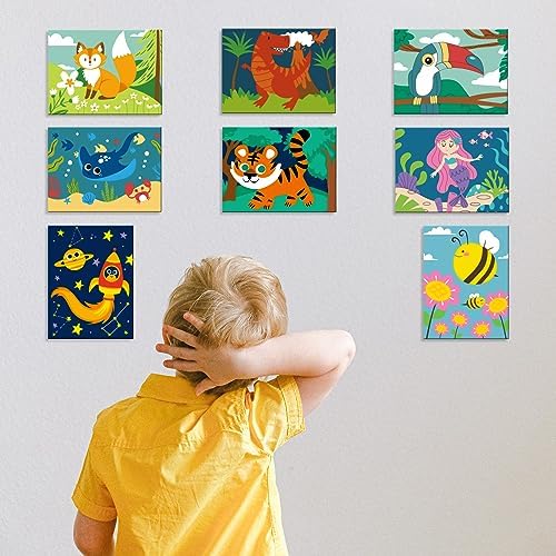 goldentime 8 Packs Predrawn Canvas for Painting Kids Painting Canvas for Kids Painting Kits for Kids 4-8, 48 Paints, 8 Brushes 2 Easels, 8 6x8 Printed Canvas to Paint for Girls Boys and Beginners - Image 6