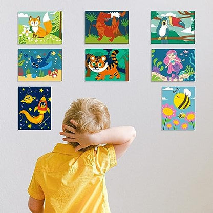 goldentime 8 Packs Predrawn Canvas for Painting Kids Painting Canvas for Kids Painting Kits for Kids 4-8, 48 Paints, 8 Brushes 2 Easels, 8 6x8 Printed Canvas to Paint for Girls Boys and Beginners - Image 6