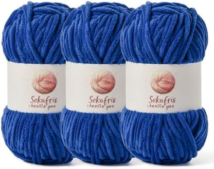 Chenille Yarn for Crocheting Size 5 Bulky Yarn 3 Sapphire Blue by Sekafris