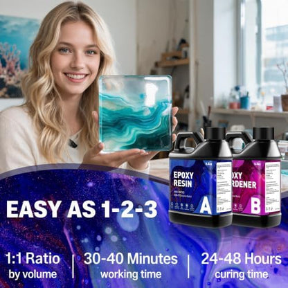 Epoxy Resin Kit 17OZ - No Yellowing & Less Bubble 2 Part Epoxy Resin for Beginners, 1:1 Ratio Art Resin for Wood Casting, Jewelry Making, Art Crafting & Countertop Coating (8.5OZ×2) - Image 4