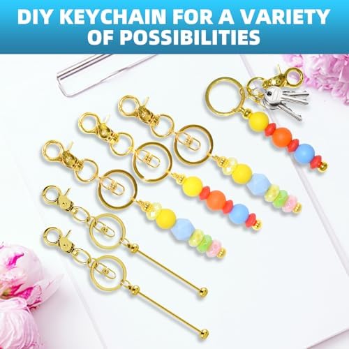 20 Pcs Beadable Keychains Bulk Kit – DIY Keychain Making Supplies with Metal Blanks for Crafts, Jewelry, Charms, Custom Projects – Blank Chain Bars for Beaded Keychain Design (Golden) - Image 5