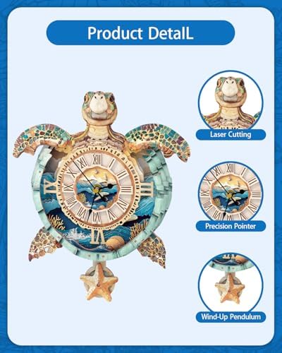 3D Puzzles for Adults, 3D Puzzle Sea Turtle Clock Kit (with Pendulum), Wooden Puzzle for Adults Home Wall Decor Clock Christmas Day Puzzle Gifts for Women Men - Image 5