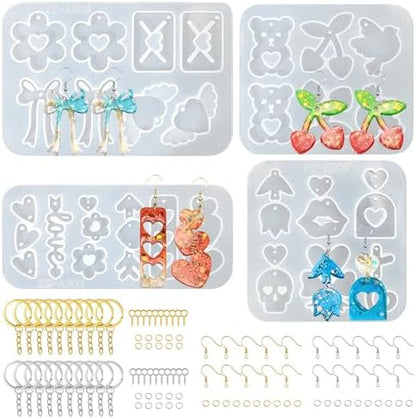 104Pcs Resin Molds Set for Women, Cute Designs with Accessories, Silicone Jewelry Molds for Resin Epoxy Keychain Earring Pendant Crafts Making by RESINGO