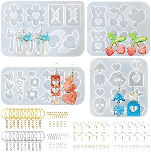 104Pcs Resin Molds Set for Women, Cute Designs with Accessories, Silicone Jewelry Molds for Resin Epoxy Keychain Earring Pendant Crafts Making by RESINGO