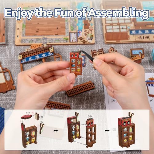 DIY Miniature Dollhouse Kit for Beginners, Fish Shop 3D Wooden Puzzle, 129 PCS, Palm Size Mini House Model Building Kit, Japan Booknook Diorama Kit, Bookshelf Home Decor, Adult Crafts Gift - Image 5
