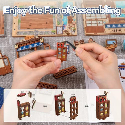 DIY Miniature Dollhouse Kit for Beginners, Fish Shop 3D Wooden Puzzle, 129 PCS, Palm Size Mini House Model Building Kit, Japan Booknook Diorama Kit, Bookshelf Home Decor, Adult Crafts Gift - Image 5