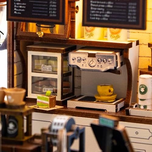 Miniature Coffee Shop Kits DIY for Adults and Teens, Miniature House Book Nook with Lights, Craft Kit for Family and Friends - Image 3