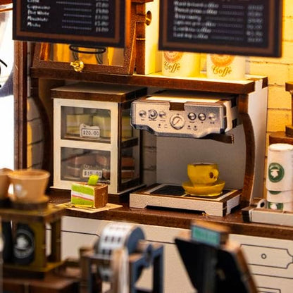 Miniature Coffee Shop Kits DIY for Adults and Teens, Miniature House Book Nook with Lights, Craft Kit for Family and Friends - Image 3