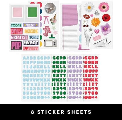 PAPERAGE Junk Journal & Scrapbook Kit, Hardcover Blank Journal Notebook, 20 Patterned Papers, 8 Sticker Sheets, 20 Die-Cut Shapes, 2 Washi Tapes & Tape Roller, Creative Journaling Supplies - Lavender - Image 4