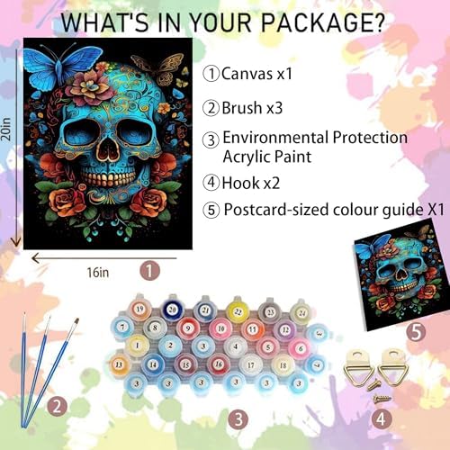 Arttoplus Skull Paint by Numbers Kit for Adults Beginner 16x20 inch - Image 2
