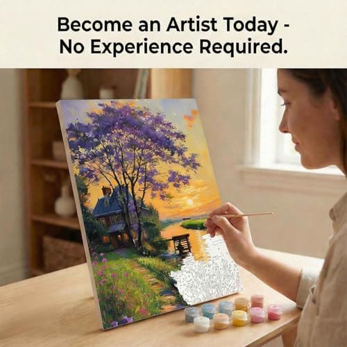 Amphol Paint by Numbers Kit for Adults Beginners - Sunset Cottage DIY Paint by Numbers Kit on Unframed 16"x20" Canvas, Landscape Oil Painting by Number for Wall Decor, Complete Acrylic Paint Set - Image 4