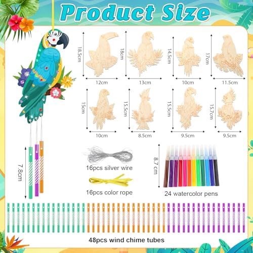 Amyhill 16 Pack Bird Wind Chimes Craft Kit, DIY Painting Wooden Art, Gifts - Image 2