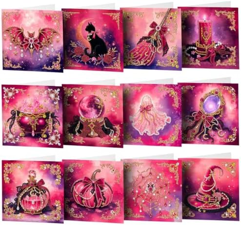 LAKEQUILL DIY Diamond Art Painting Greeting Kit, 12 Pieces, Creative Craft Set，Pink Halloween by Unknown