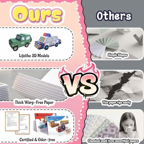 2 Themes in 1, 3D Paper Model Kits for Kid, DIY Origami Kit for Kids Ages 8-12, Include 16 Pre-cut, Easy-to-Assemble Transport & Vehicle Models, Origami Kit for Kids Ages 8-12，Paper Model Kits for Kid - Image 5