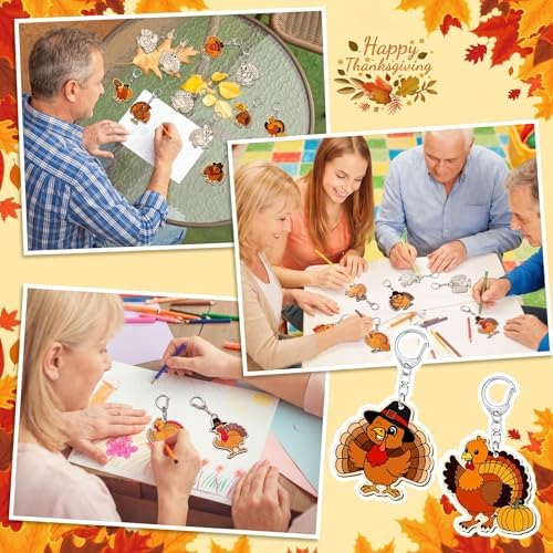Trnayi 36 Pcs Thanksgiving Turkey Wood Keychain DIY Craft - Image 4